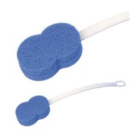 The Scrubmate long handled sponge assists washing while showering or bathing and features an absorbent sponge with plastic built-up handle for easier